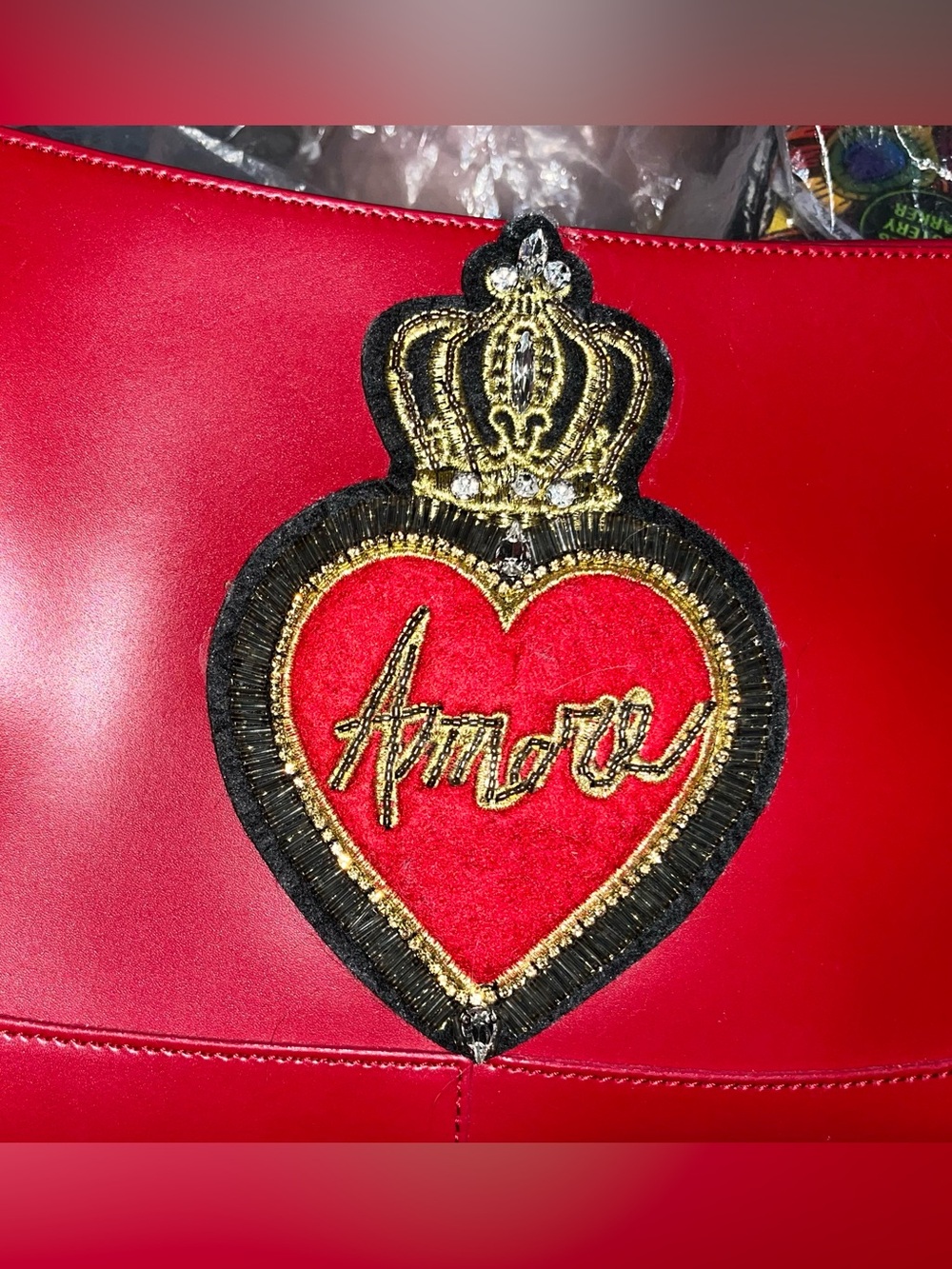 Furla NWOT Limited Edition Red 'Amore' Heart Patch Shoulder Bag With Dust Bag - Picture 8 of 9